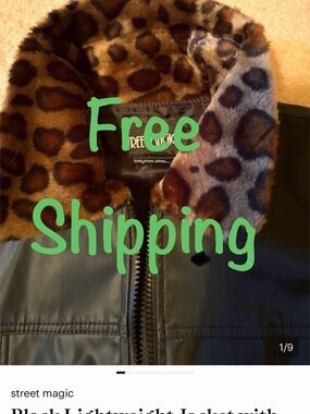 Black Lightweight Jacket with leopard collar and Back Seam Detail